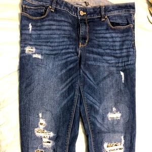 WHBM Distressed Jeans w/ Gold Sequins Sz 8